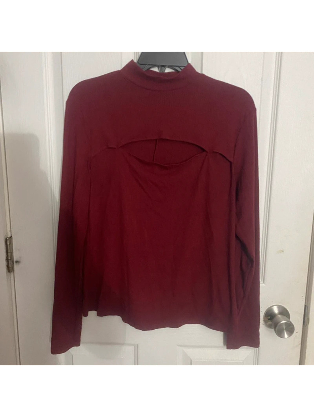 Burgundy Cutout Long Sleeve Top 0X